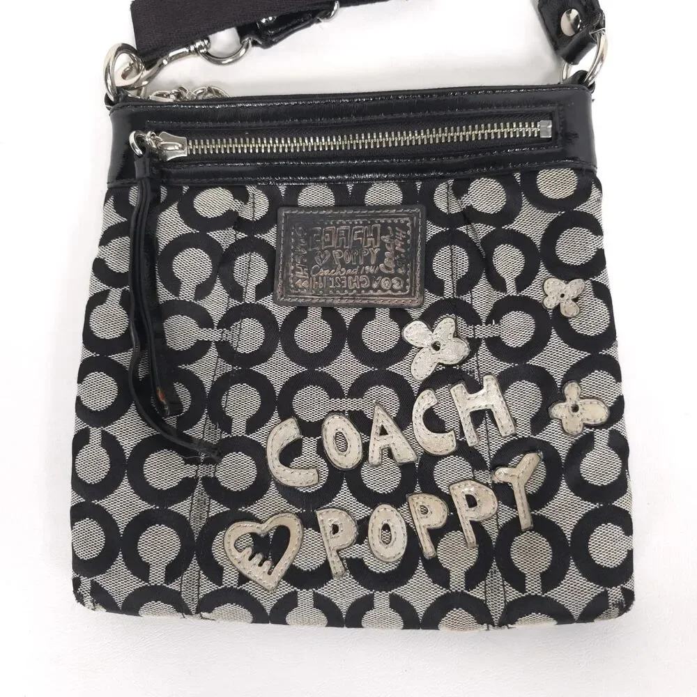 COACH Women’s Crossbody Signature Black Jacquard Patent Trim Bag